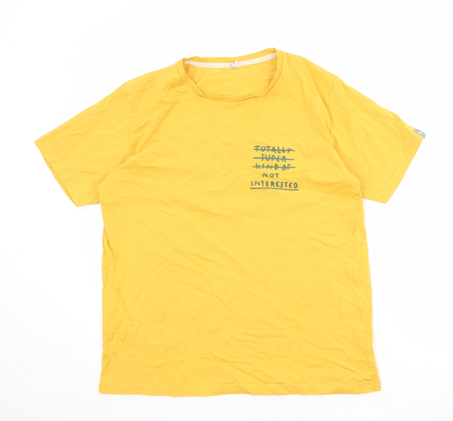 Moncat Mens Yellow Cotton T-Shirt Size L Round Neck