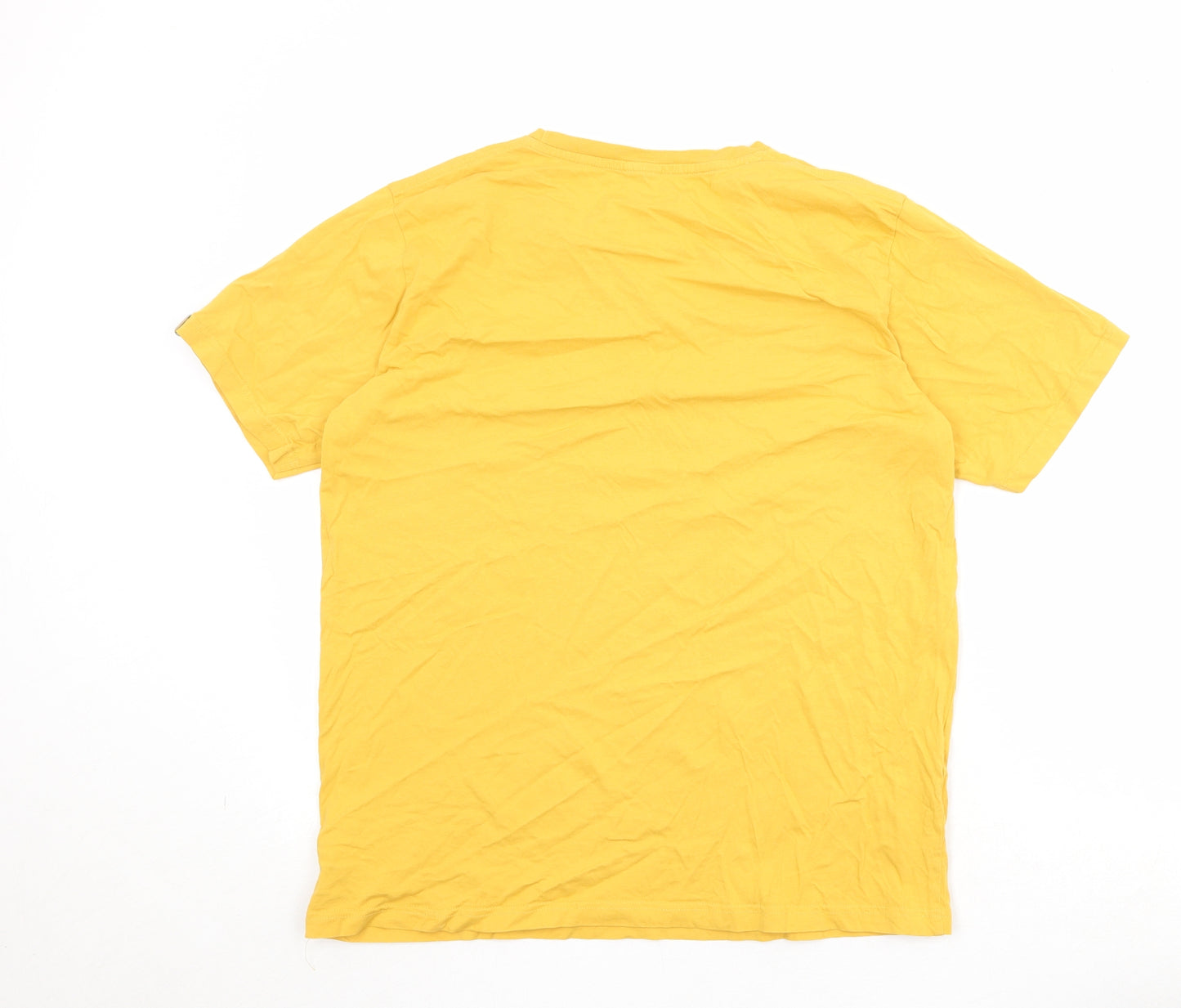 Moncat Mens Yellow Cotton T-Shirt Size L Round Neck