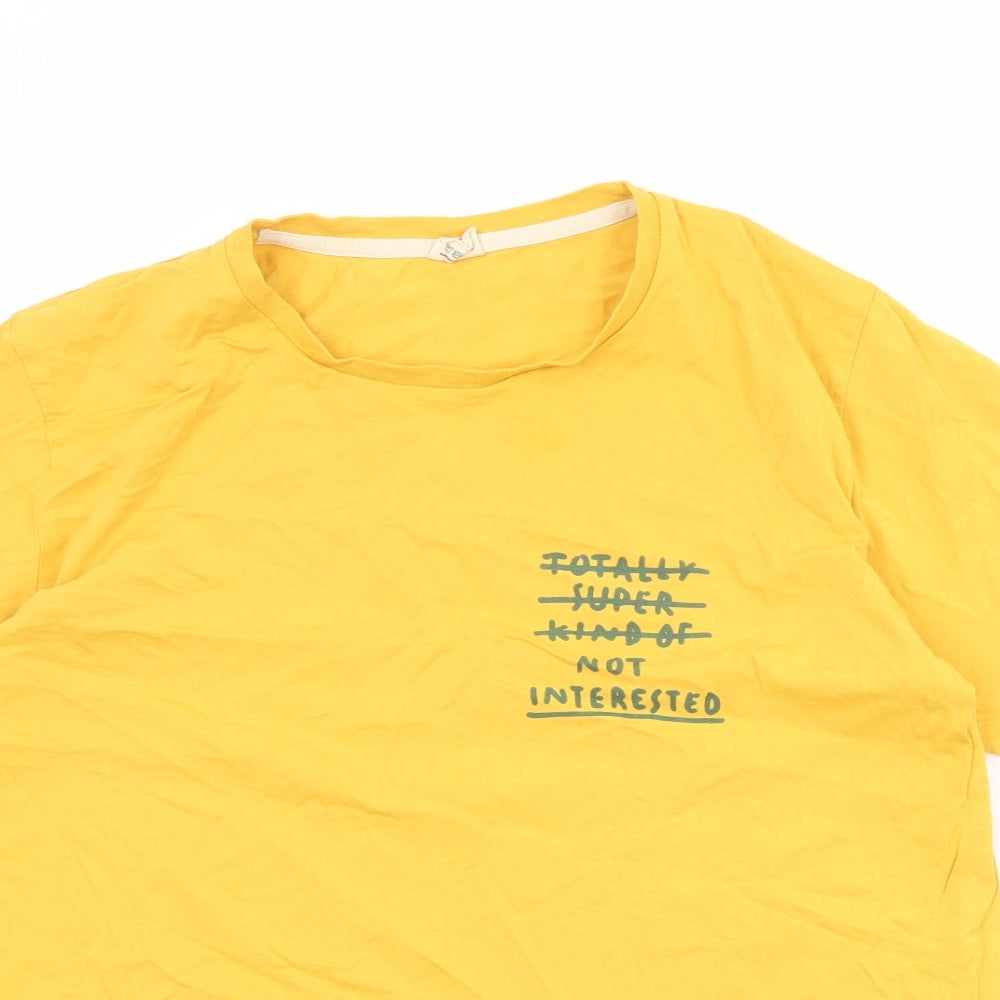 Moncat Mens Yellow Cotton T-Shirt Size L Round Neck