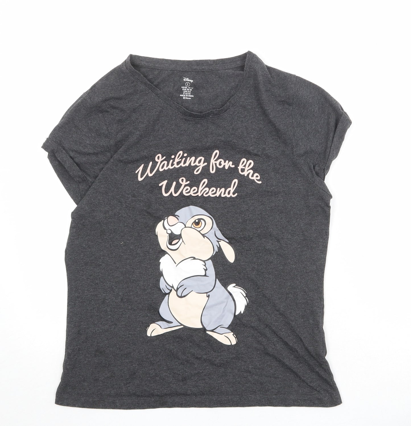 Disney Womens Green Cotton Basic T-Shirt Size S Round Neck - Waiting for the Weekend