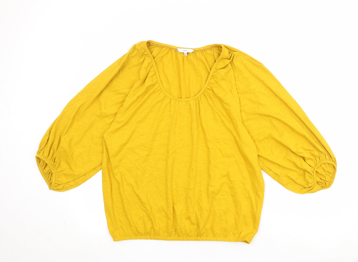 NEXT Womens Yellow Cotton Basic Blouse Size 12 Round Neck