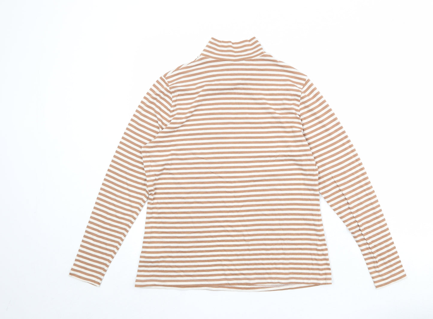 Marks and Spencer Womens Brown Striped Cotton Basic T-Shirt Size 16 High Neck