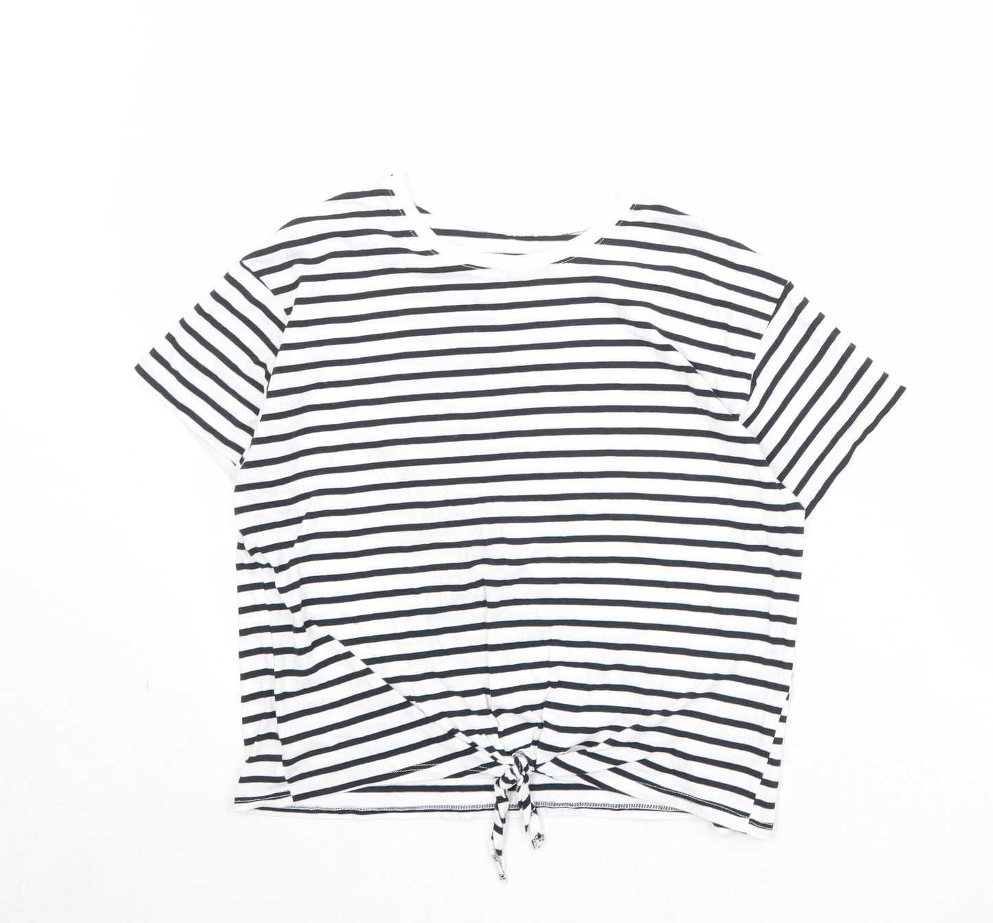 H&M Girls Black Striped Polyester Basic T-Shirt Size 12-13 Years Round Neck Pullover - Size 12-14 Years