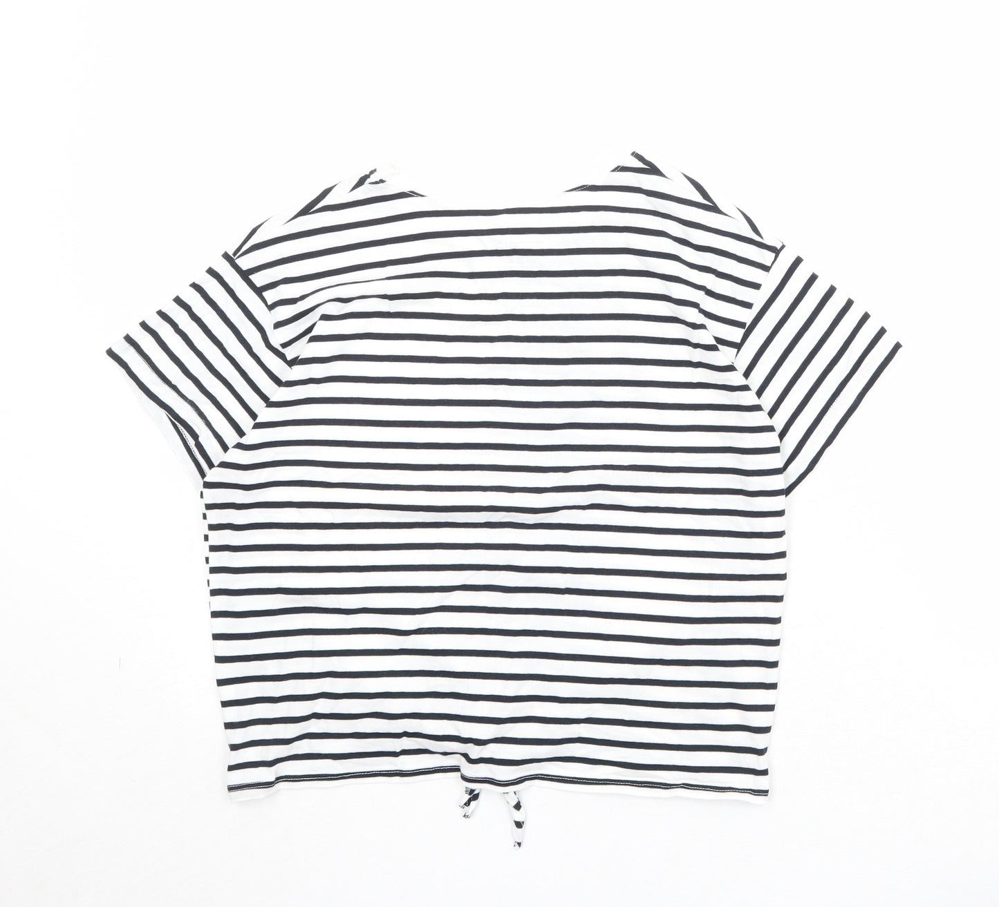 H&M Girls Black Striped Polyester Basic T-Shirt Size 12-13 Years Round Neck Pullover - Size 12-14 Years