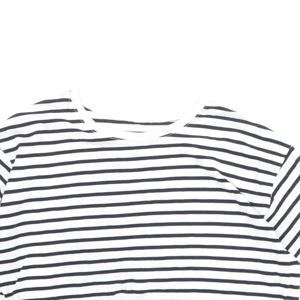 H&M Girls Black Striped Polyester Basic T-Shirt Size 12-13 Years Round Neck Pullover - Size 12-14 Years