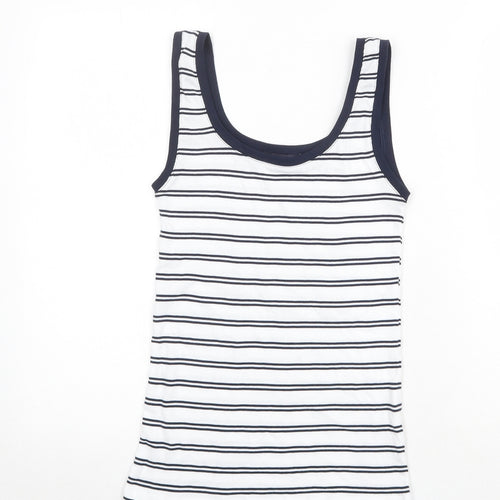 Marks and Spencer Womens White Striped Polyester Basic Tank Size 8 Round Neck