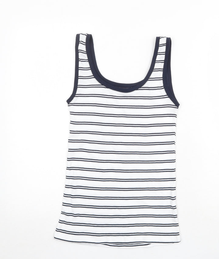 Marks and Spencer Womens White Striped Polyester Basic Tank Size 8 Round Neck