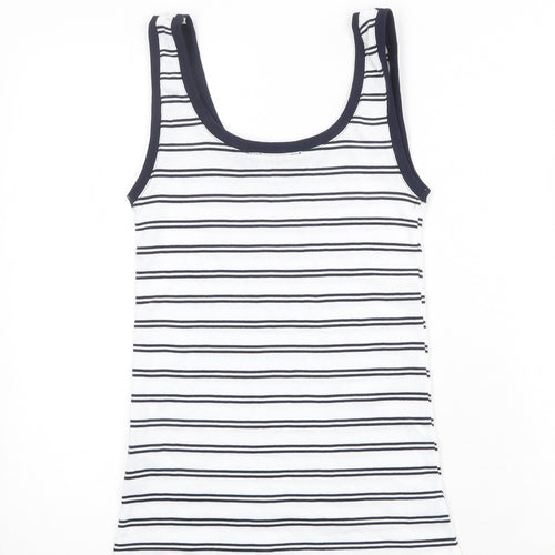 Marks and Spencer Womens White Striped Polyester Basic Tank Size 8 Round Neck