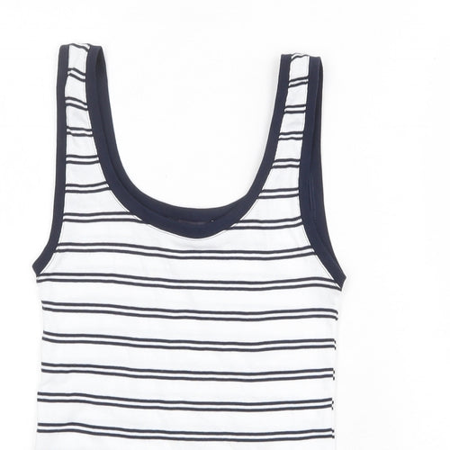 Marks and Spencer Womens White Striped Polyester Basic Tank Size 8 Round Neck