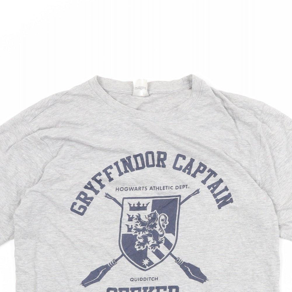 Harry Potter Mens Grey Cotton T-Shirt Size M Round Neck - Gryffindor Captain Quidditch Seeker
