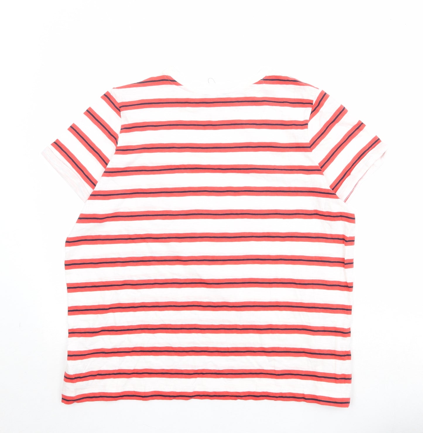 Marks and Spencer Womens Red Striped 100% Cotton Basic T-Shirt Size 16 Round Neck