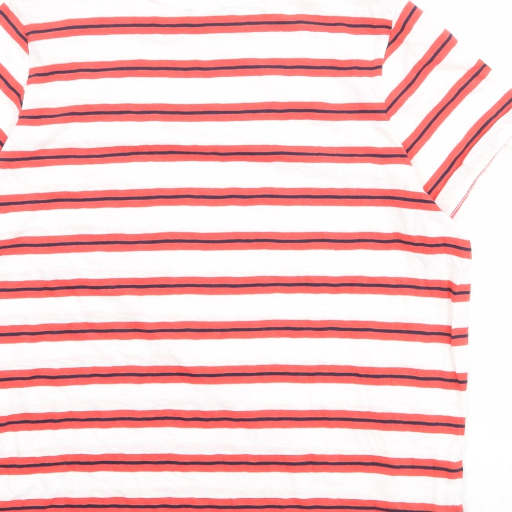 Marks and Spencer Womens Red Striped 100% Cotton Basic T-Shirt Size 16 Round Neck