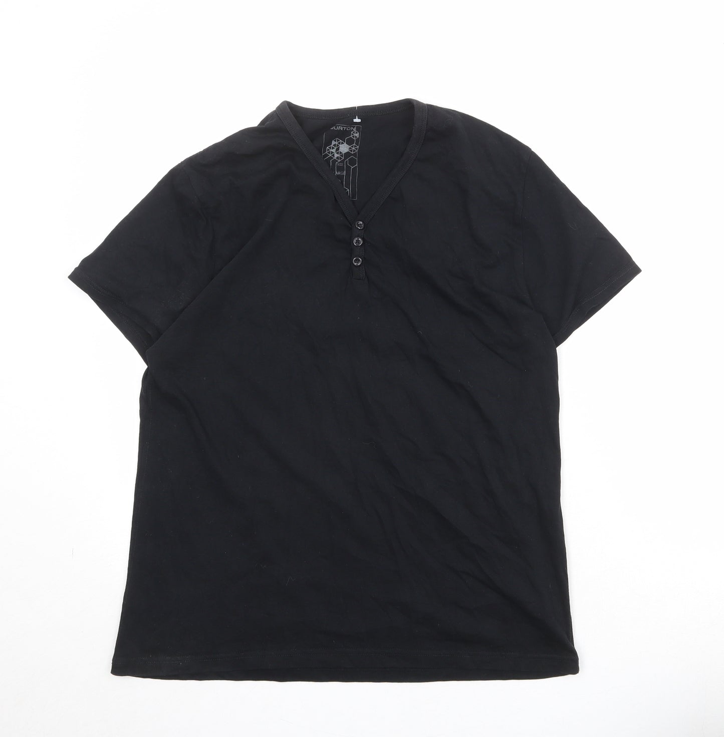 Burton Mens Black Cotton T-Shirt Size L V-Neck