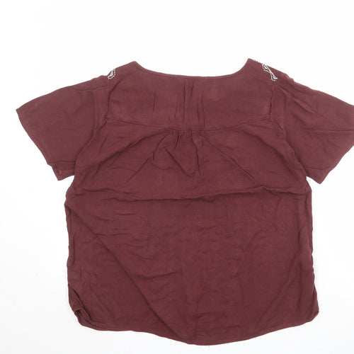 Debenhams Womens Red Geometric Viscose Basic Blouse Size 10 Round Neck