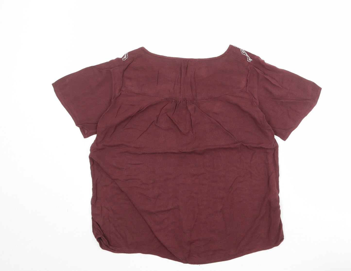 Debenhams Womens Red Geometric Viscose Basic Blouse Size 10 Round Neck