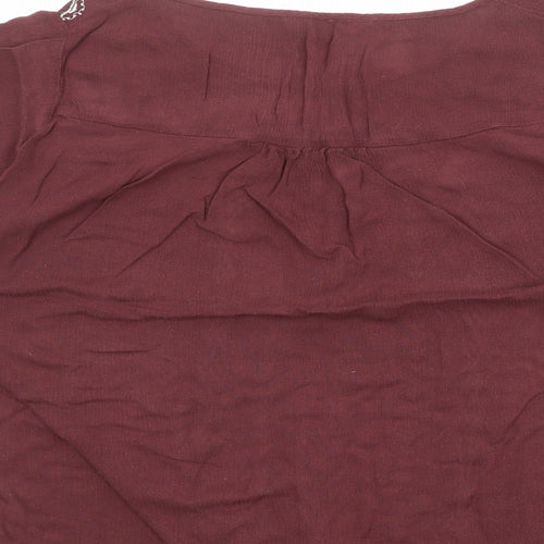 Debenhams Womens Red Geometric Viscose Basic Blouse Size 10 Round Neck