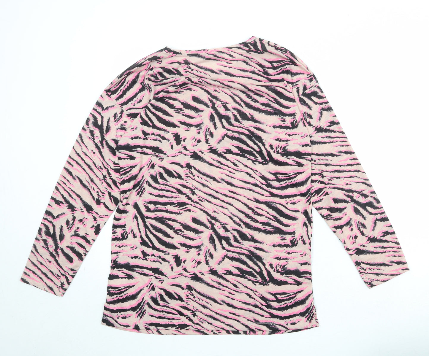 Marks and Spencer Womens Pink Animal Print Polyester Basic T-Shirt Size 10 Round Neck - Tiger Pattern