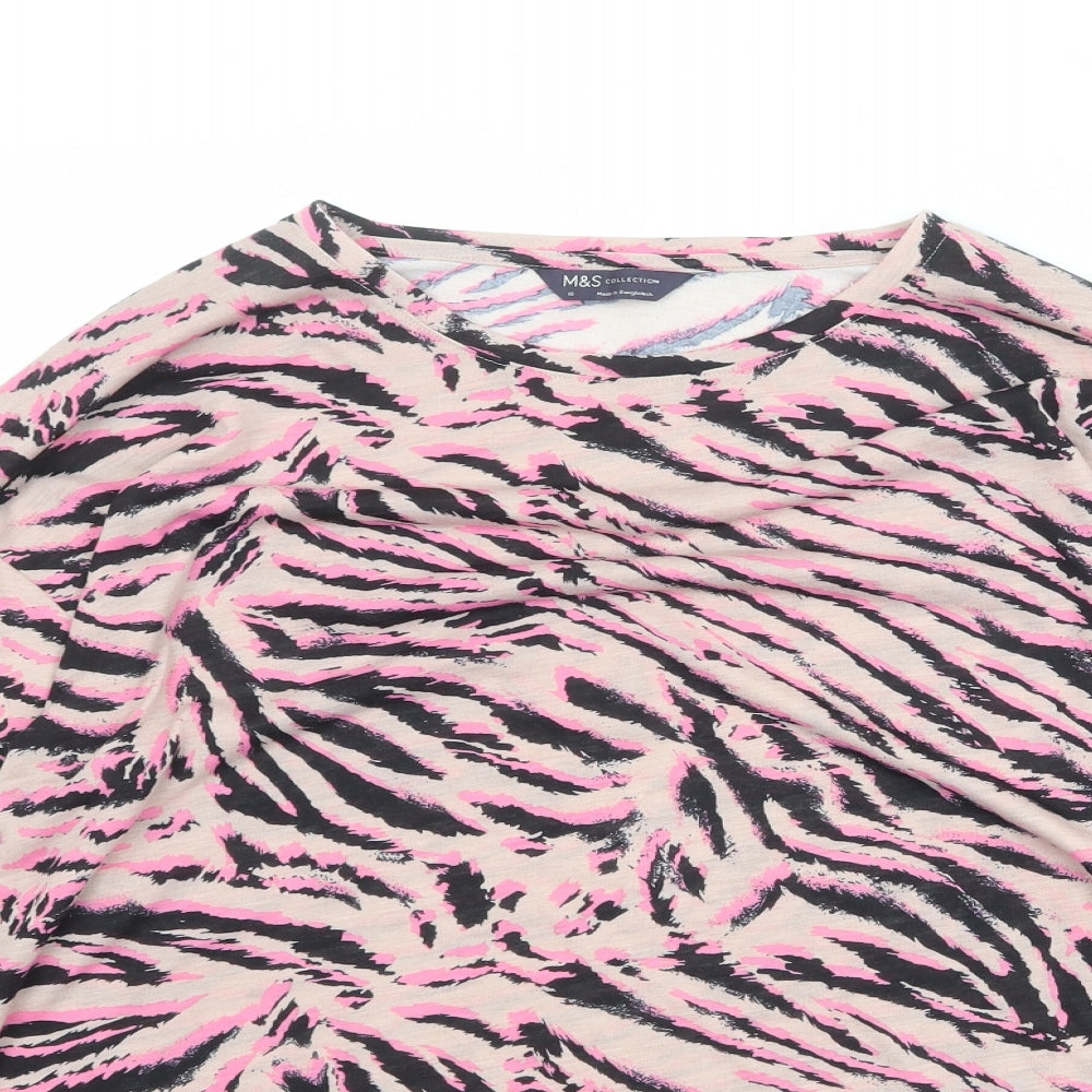 Marks and Spencer Womens Pink Animal Print Polyester Basic T-Shirt Size 10 Round Neck - Tiger Pattern