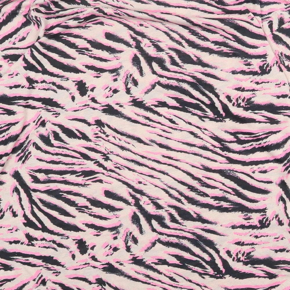 Marks and Spencer Womens Pink Animal Print Polyester Basic T-Shirt Size 10 Round Neck - Tiger Pattern