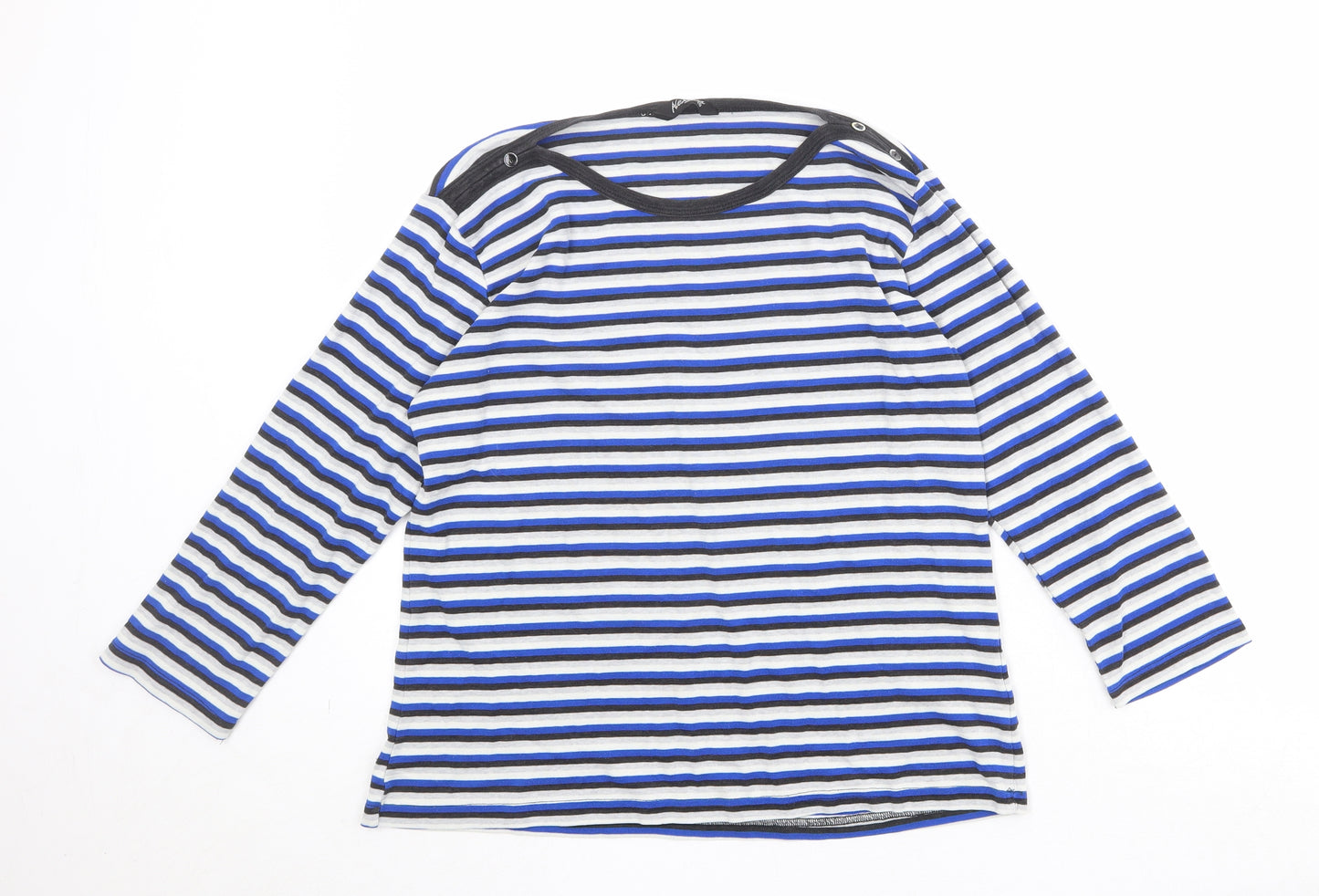 Alexandra Womens Blue Striped Polyester Basic T-Shirt Size 18 Round Neck