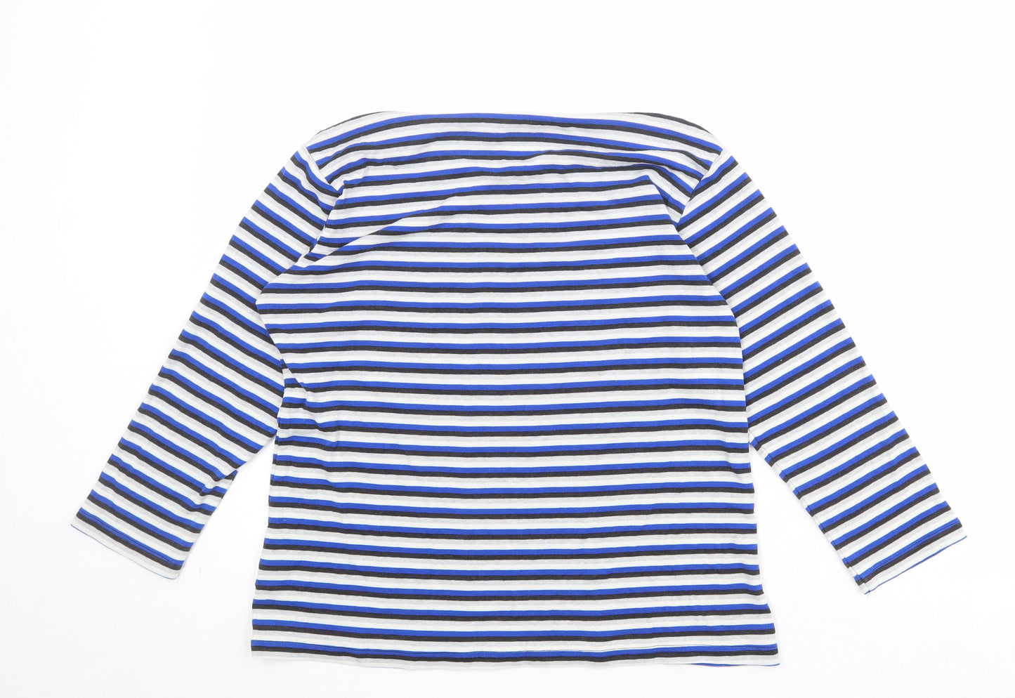 Alexandra Womens Blue Striped Polyester Basic T-Shirt Size 18 Round Neck