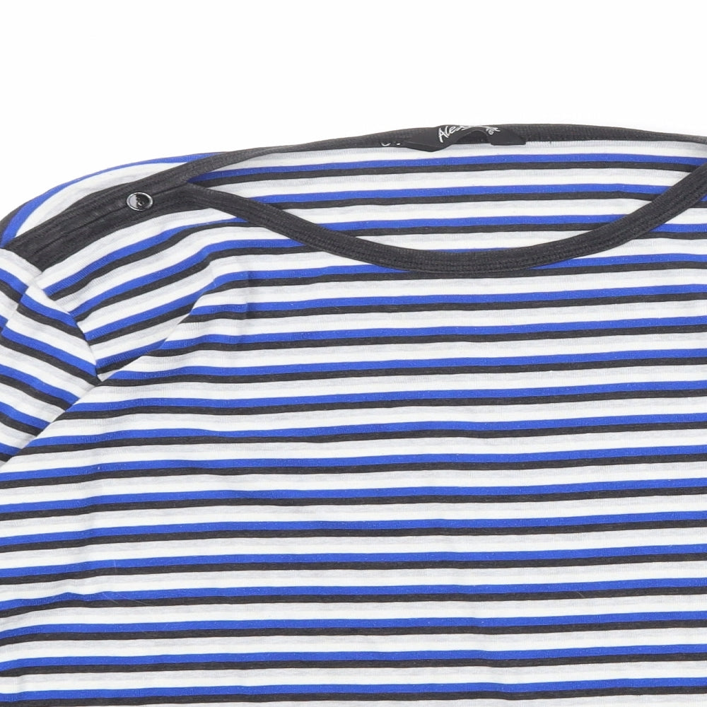 Alexandra Womens Blue Striped Polyester Basic T-Shirt Size 18 Round Neck