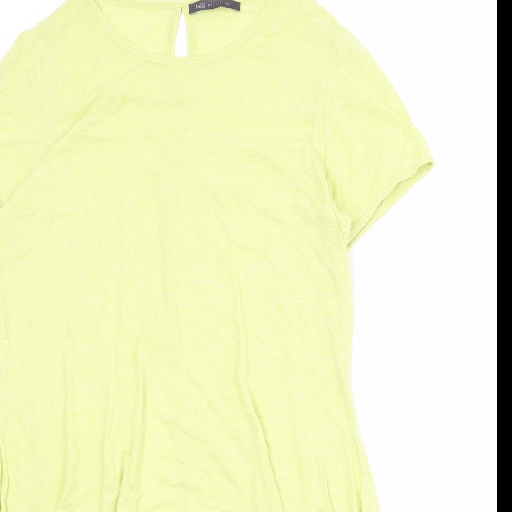 Marks and Spencer Womens Yellow Viscose Basic T-Shirt Size 12 Round Neck