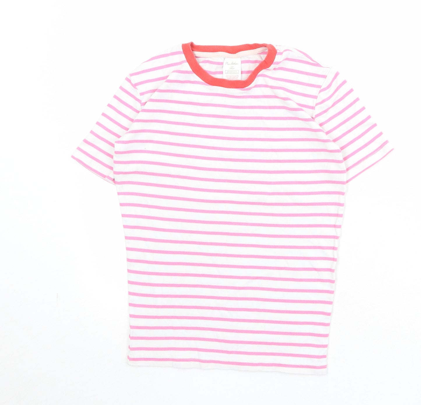 Mini Boden Girls Pink Striped Cotton Basic T-Shirt Size 13 Years Round Neck Pullover