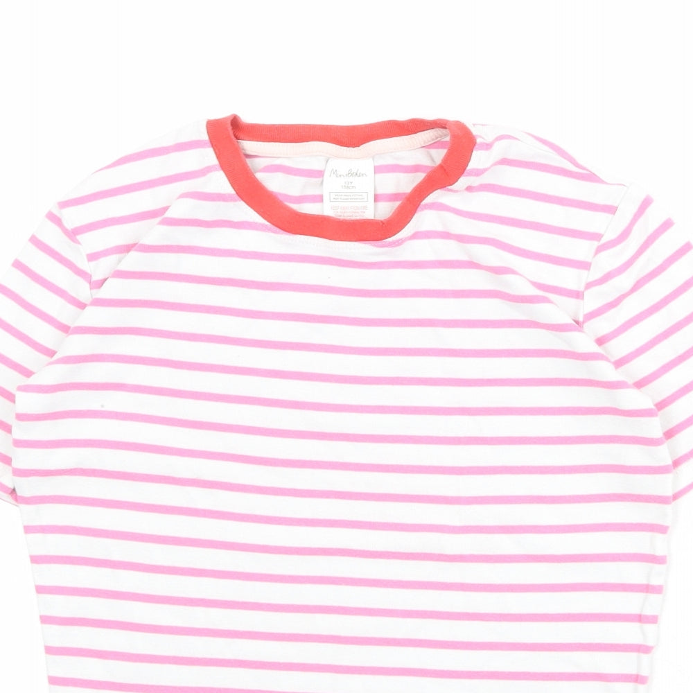 Mini Boden Girls Pink Striped Cotton Basic T-Shirt Size 13 Years Round Neck Pullover