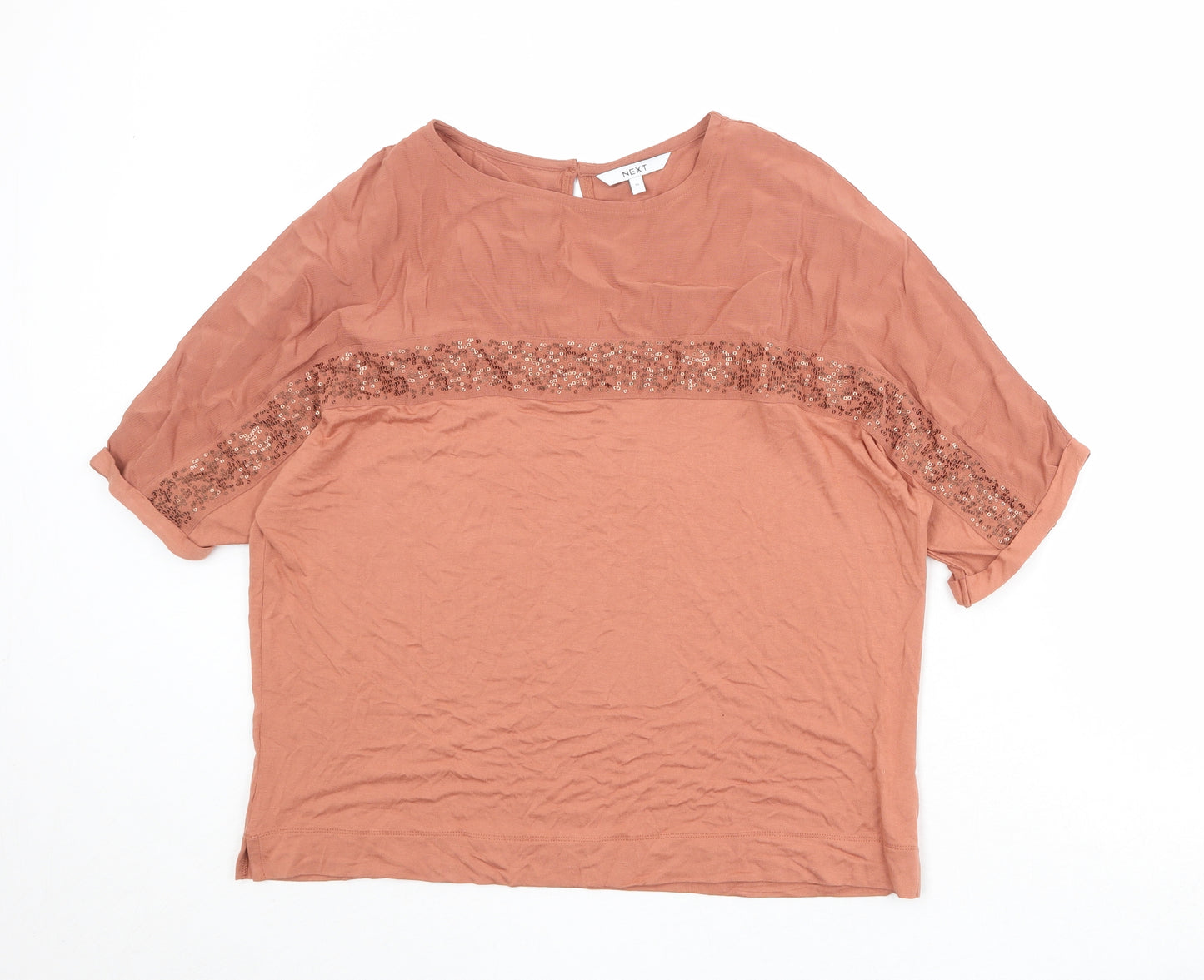 NEXT Womens Orange Viscose Basic T-Shirt Size 10 Round Neck
