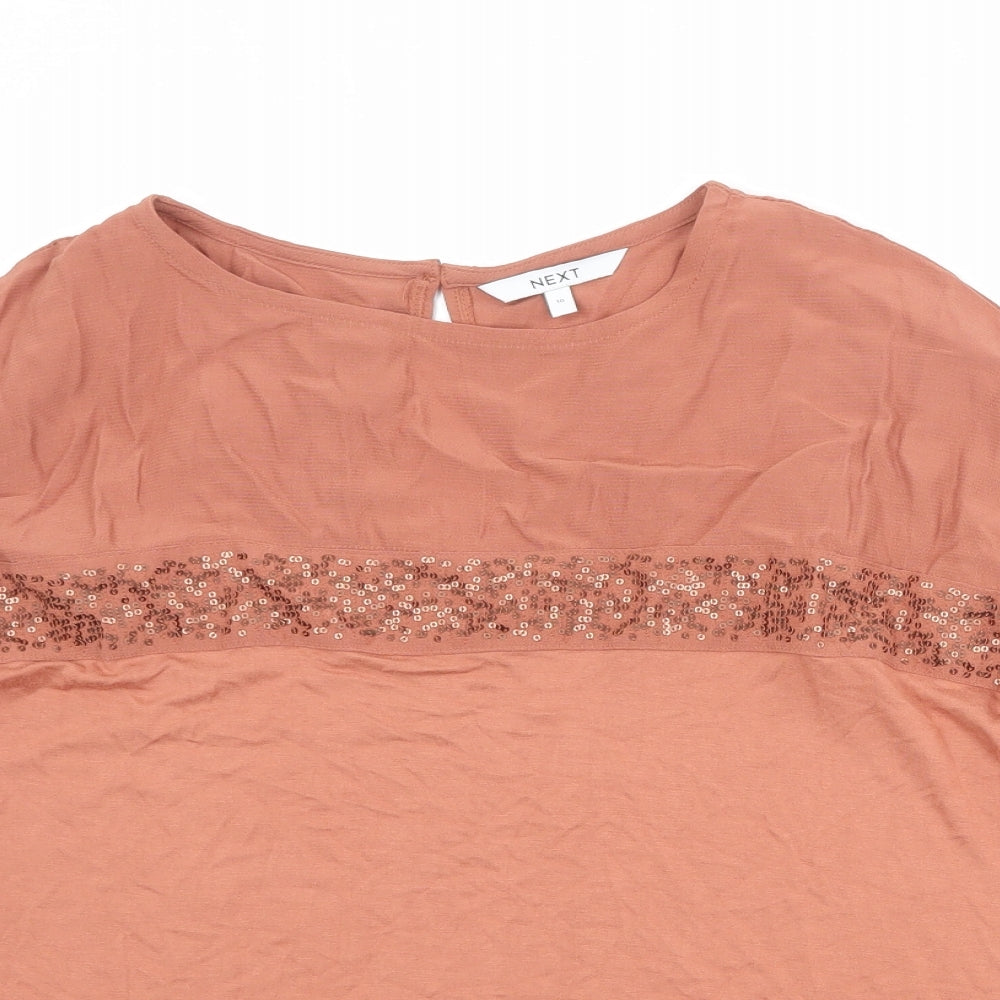 NEXT Womens Orange Viscose Basic T-Shirt Size 10 Round Neck