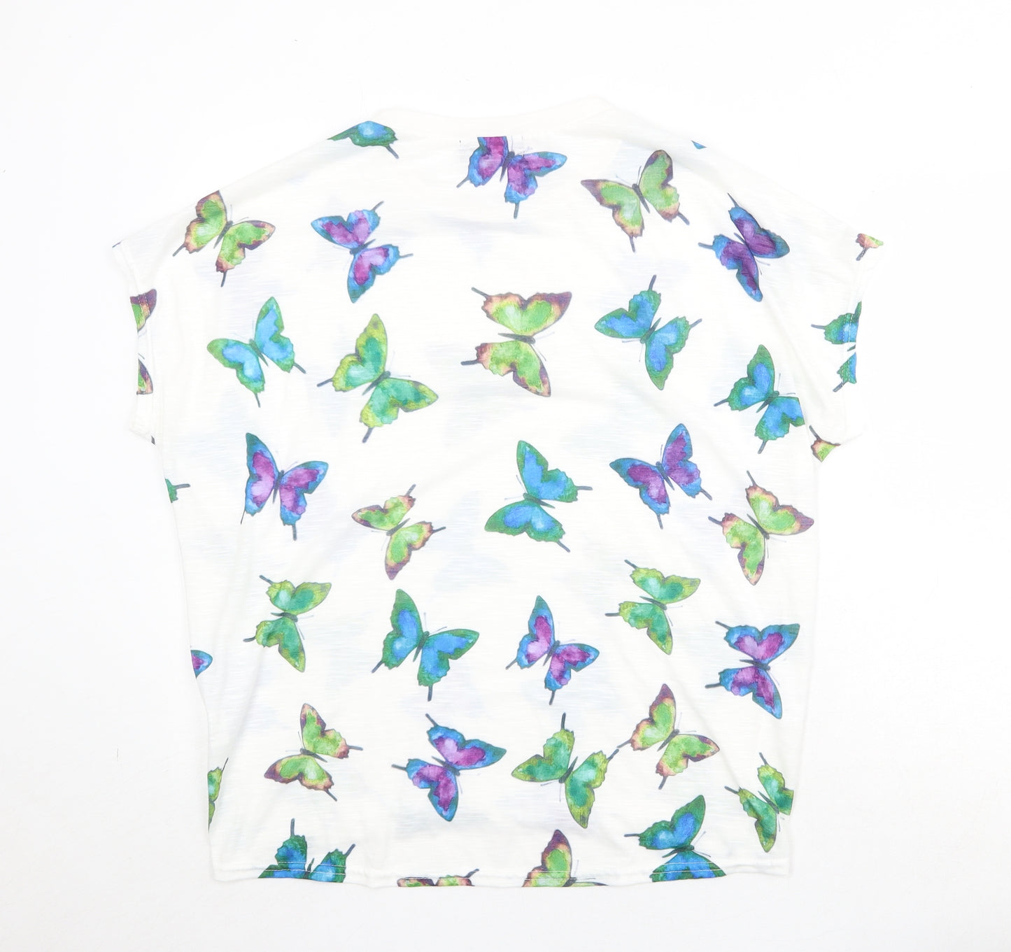 Paramour Womens White Geometric Polyester Basic T-Shirt Size M Round Neck - Butterfly Pattern