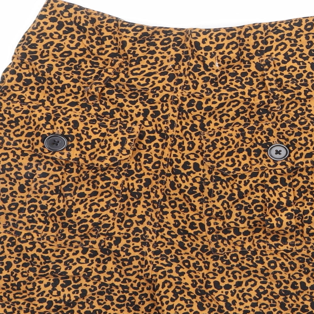 Topshop Womens Orange Animal Print Viscose Basic Shorts Size 8 Regular Zip - Leopard Print