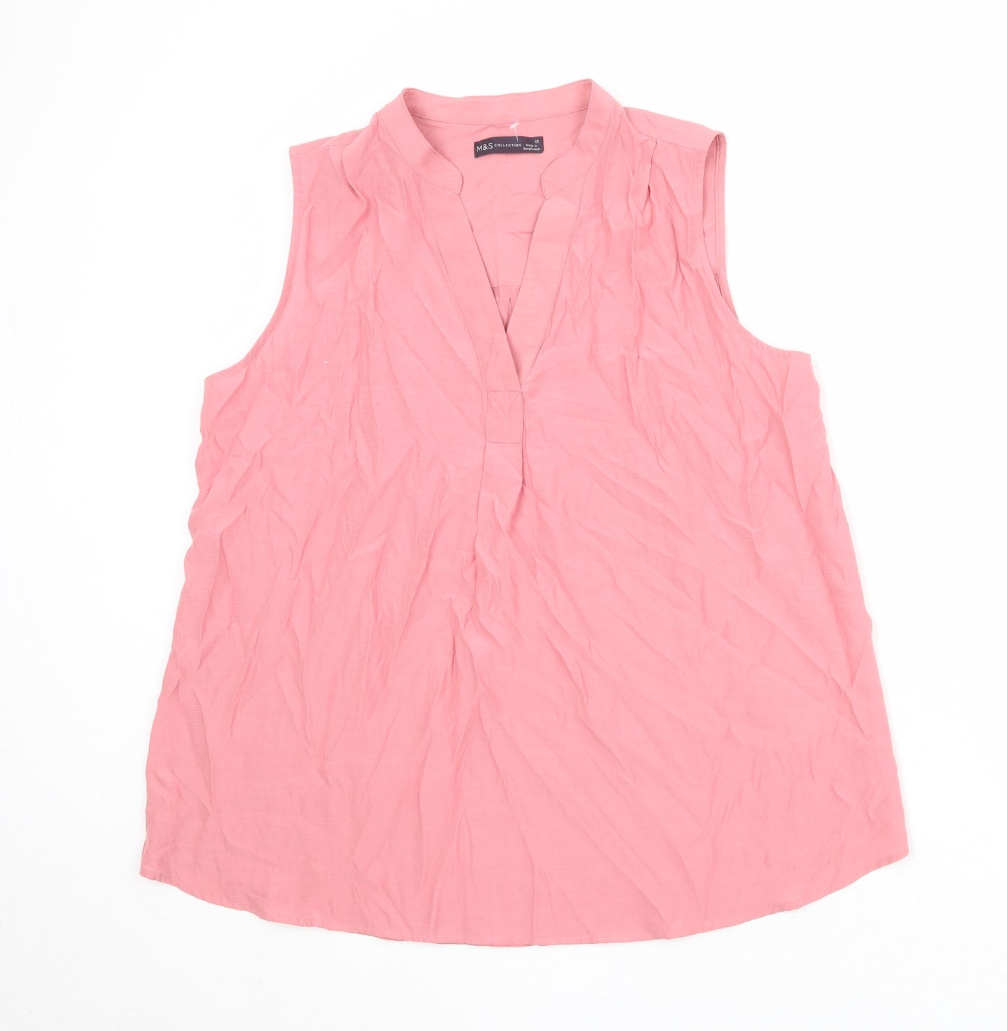 Marks and Spencer Womens Pink Viscose Basic Blouse Size 16 V-Neck