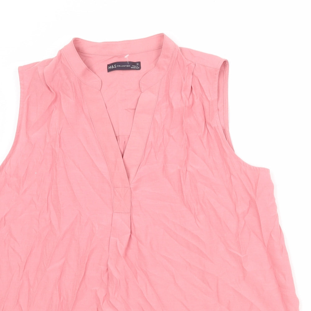 Marks and Spencer Womens Pink Viscose Basic Blouse Size 16 V-Neck