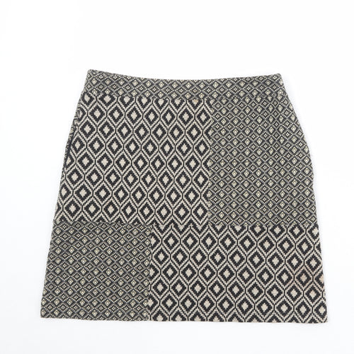 NEXT Womens Beige Geometric Polyester A-Line Skirt Size 10 Zip