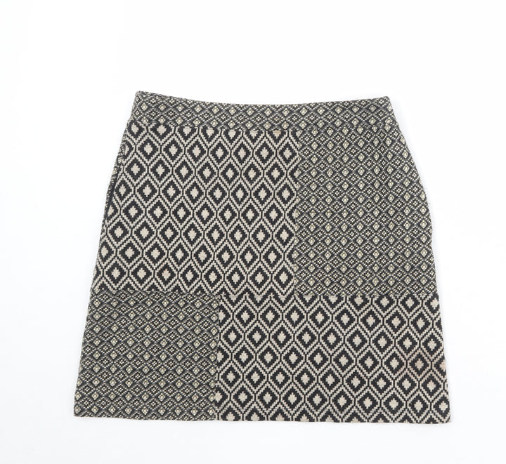 NEXT Womens Beige Geometric Polyester A-Line Skirt Size 10 Zip