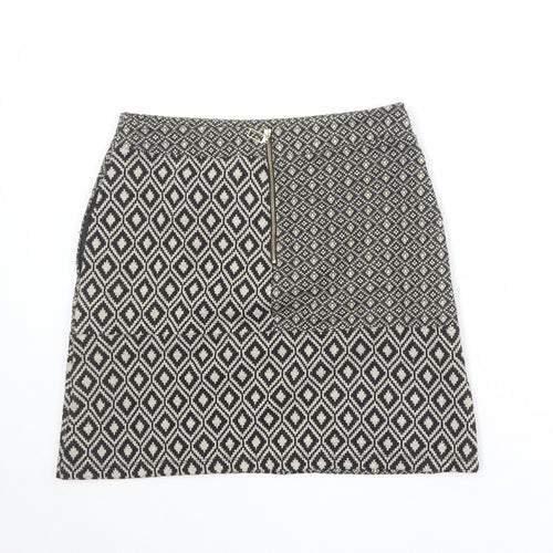 NEXT Womens Beige Geometric Polyester A-Line Skirt Size 10 Zip