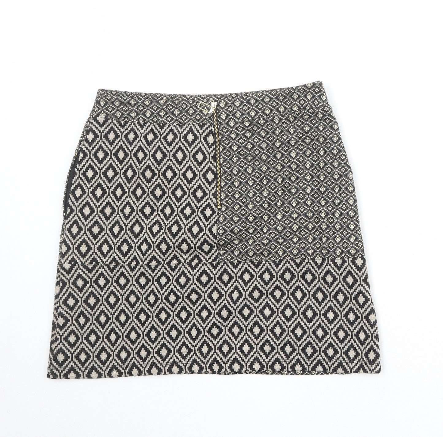 NEXT Womens Beige Geometric Polyester A-Line Skirt Size 10 Zip