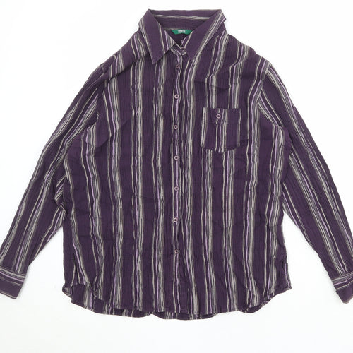 Marks and Spencer Womens Purple Striped Cotton Basic Button-Up Size 18 Collared