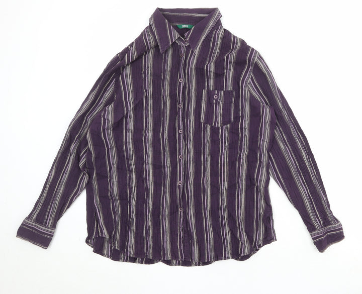 Marks and Spencer Womens Purple Striped Cotton Basic Button-Up Size 18 Collared