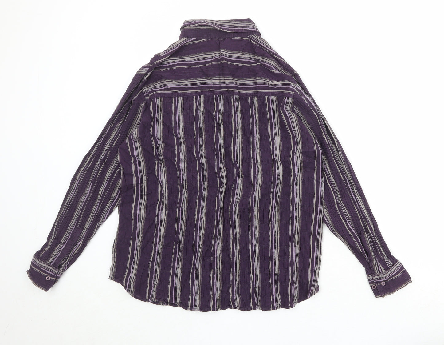 Marks and Spencer Womens Purple Striped Cotton Basic Button-Up Size 18 Collared