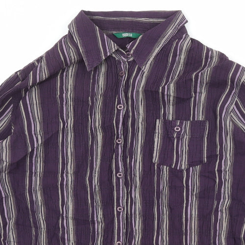 Marks and Spencer Womens Purple Striped Cotton Basic Button-Up Size 18 Collared