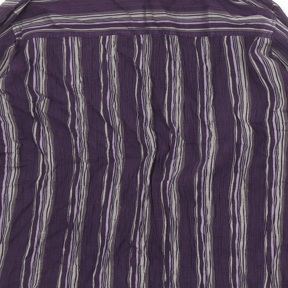 Marks and Spencer Womens Purple Striped Cotton Basic Button-Up Size 18 Collared