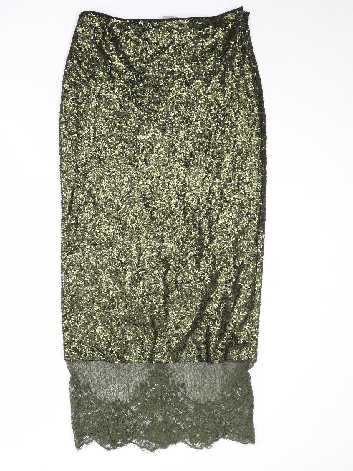 ASOS Womens Gold Polyester A-Line Skirt Size 12 Zip