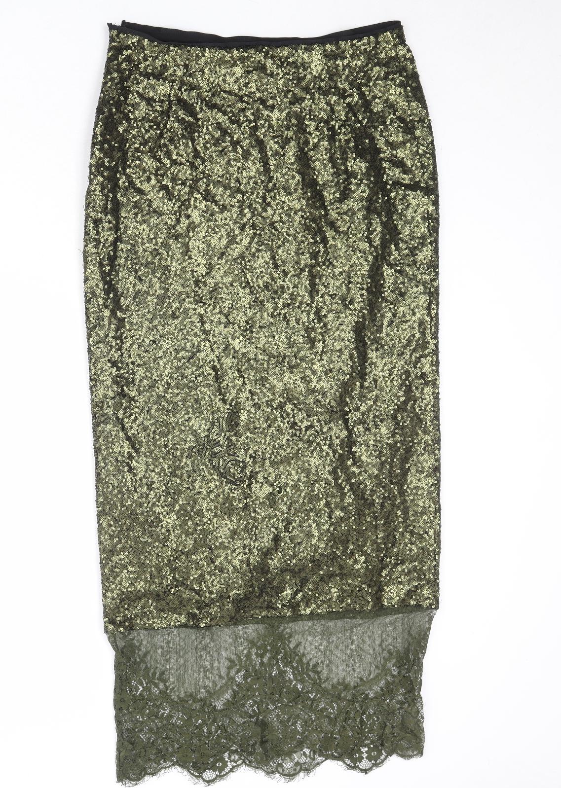 ASOS Womens Gold Polyester A-Line Skirt Size 12 Zip