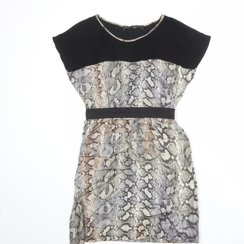Zara Womens Grey Animal Print Viscose Sheath Size M Boat Neck Pullover - Snake Print