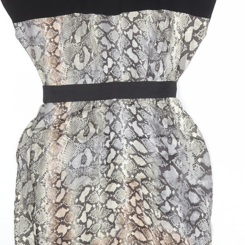 Zara Womens Grey Animal Print Viscose Sheath Size M Boat Neck Pullover - Snake Print