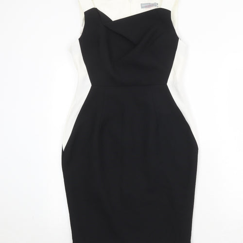 Dorothy Perkins Womens Black Colourblock Polyester Pencil Dress Size 10 Square Neck Zip