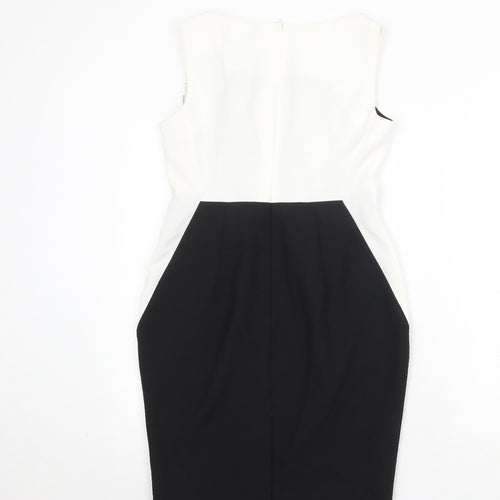 Dorothy Perkins Womens Black Colourblock Polyester Pencil Dress Size 10 Square Neck Zip